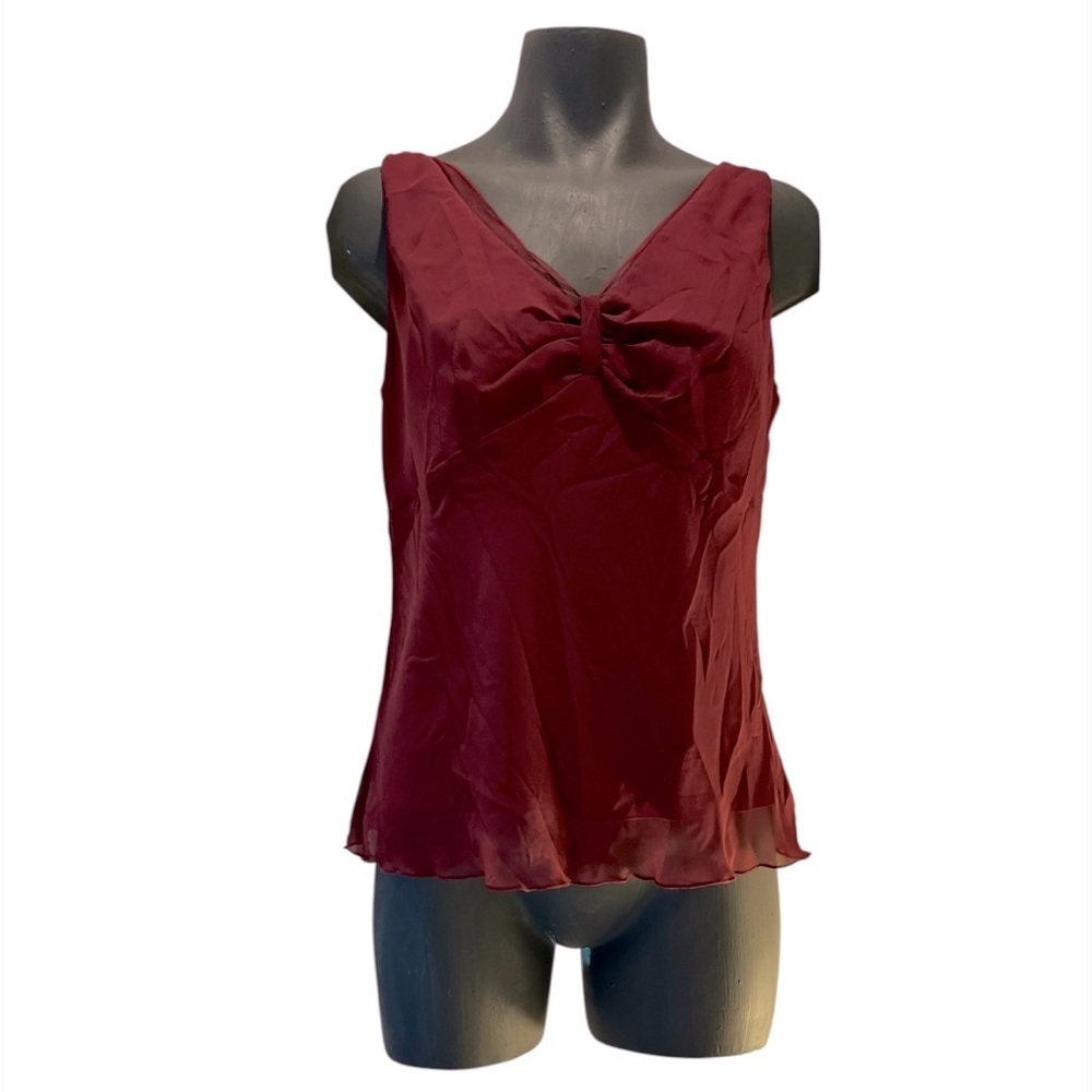 BIYAYCDA Burgundy V Neck Sleeveless Blouse